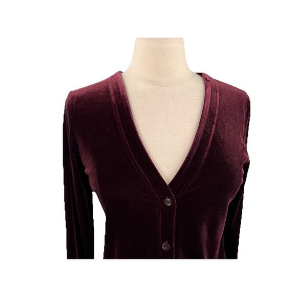Vtg Moda International Top Cardigan Burgundy Velvet Whimsigoth Grunge 90s y2k L - Picture 2 of 8